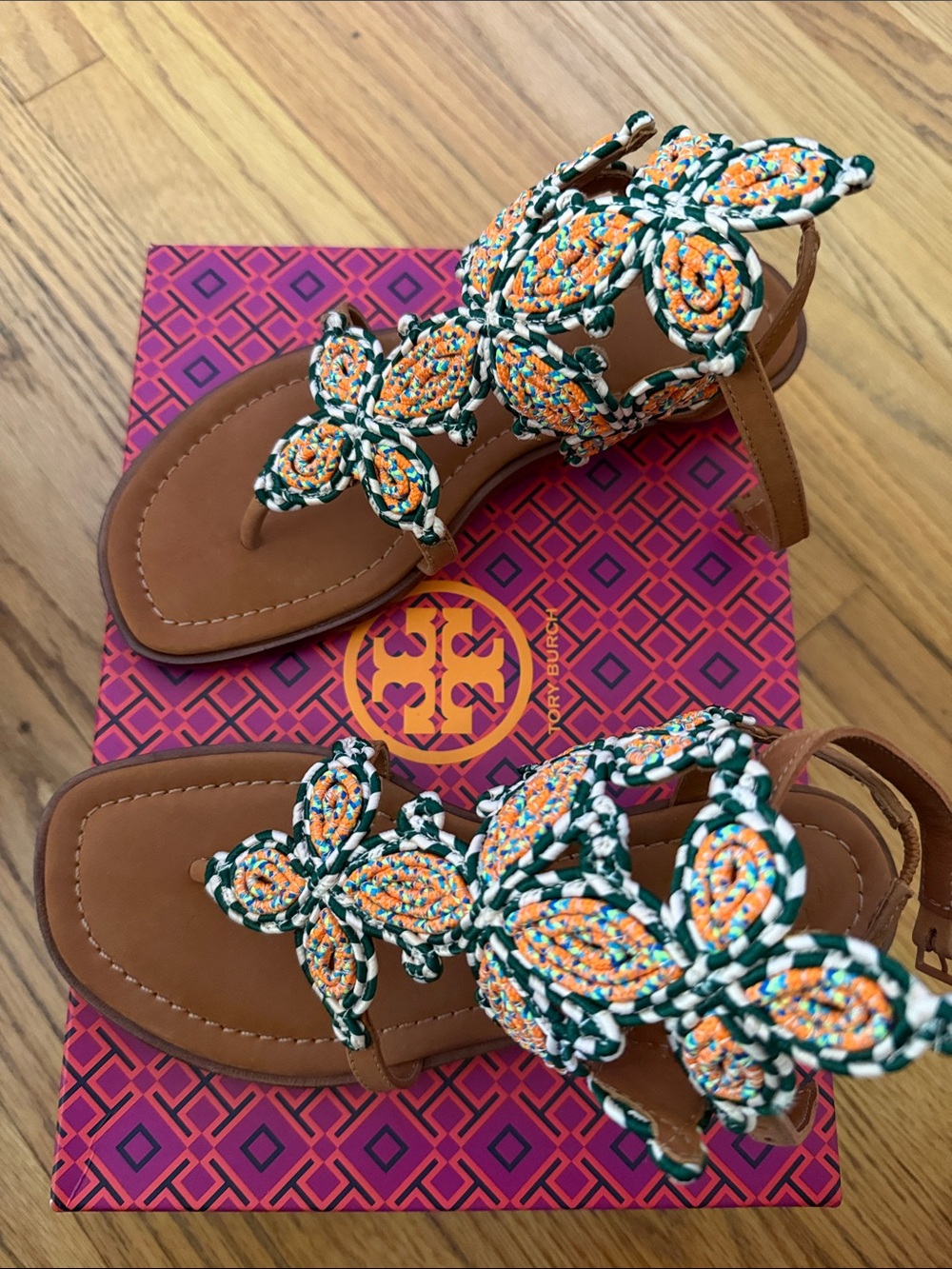 Tory Burch Multicolor Braided Floral Leather Sandal